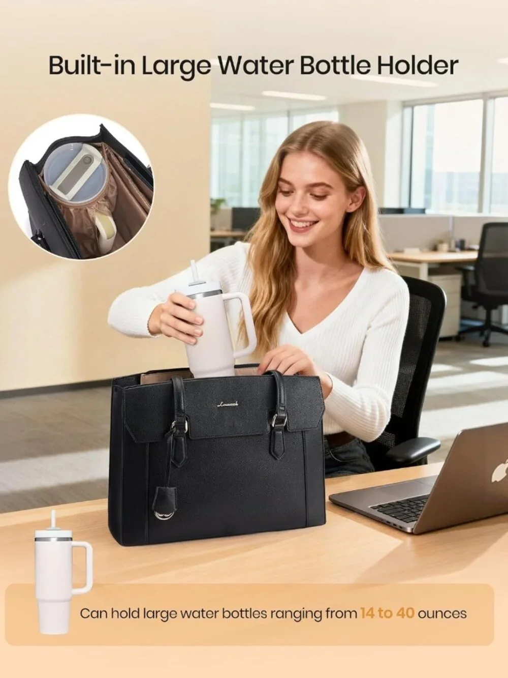 Stylish Waterproof Laptop Tote Bag for Women, 15.6